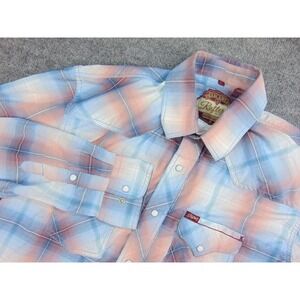 Rafter C Shirt Mens Large Western Blue Orange Plaid Pearl Snap Cowboy Rodeo Core